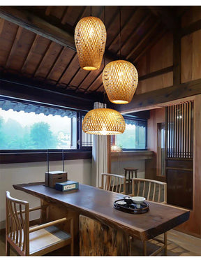 Kit de Luminárias Pendentes Decorativos Artesanais de Bambu - Sak